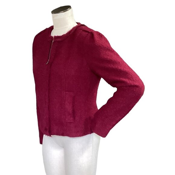 CAbi Style 530 Sz 8 Burgundy Britt Wool Blend Boucle Tweed Zip Jacket 166H - Picture 5 of 12